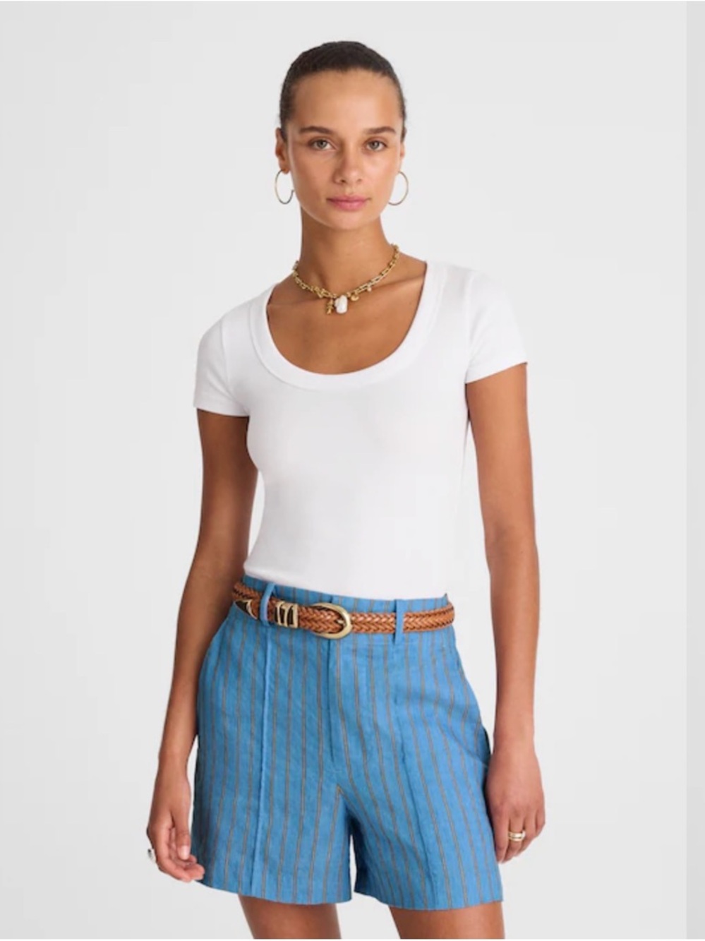 NWT Madewell Pintucked Shorts in Linen, Delphinium Blue Size 10 - Picture 2 of 12